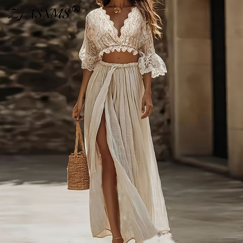 Women'S Formal Wear Suit - Kadınlar İçin Bohem Dantel İki Parçalı