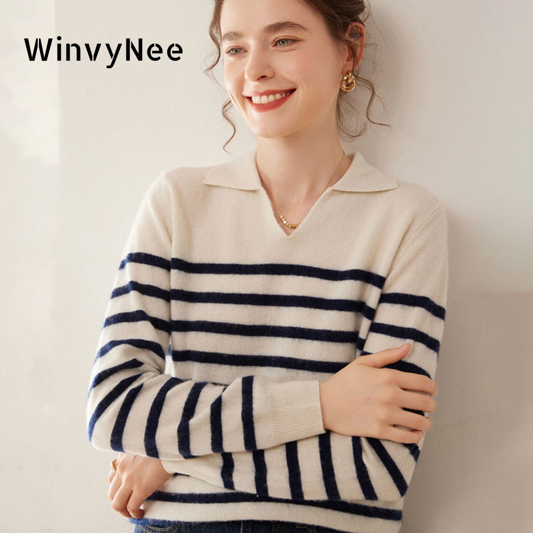 Cashmere Sweater Formal - WinvyNee kadın Kaşmir Yün Çizgili Kazak