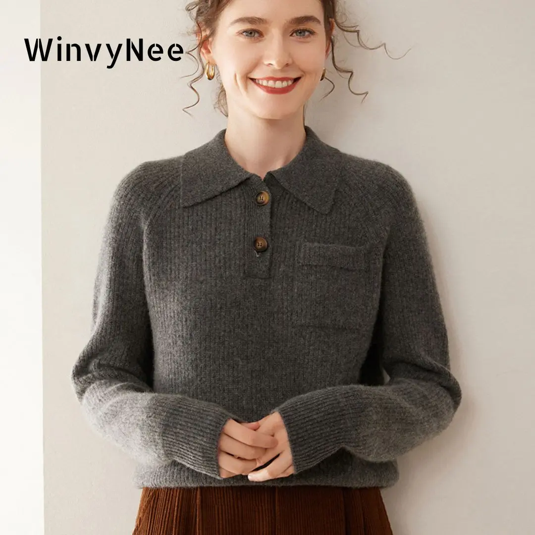 Cashmere Sweater Formal - WinvyNee Kadın Kaşmir Yün Kazak Cepli