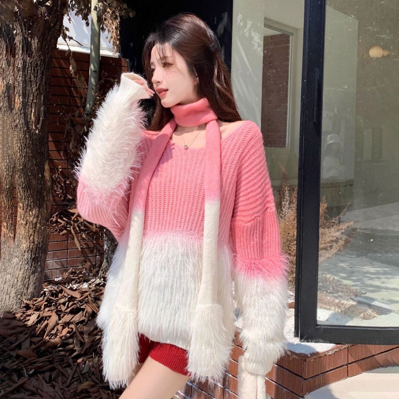 Cashmere Sweater Formal - Kadın Degrade V Yaka Kazak Vizon