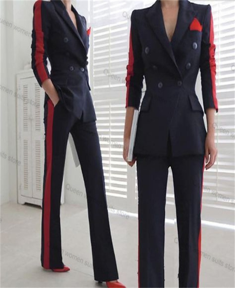 Women Formal Wear With Black Blazer - Kırmızı Siyah Sonbahar Kadın Takım Elbise