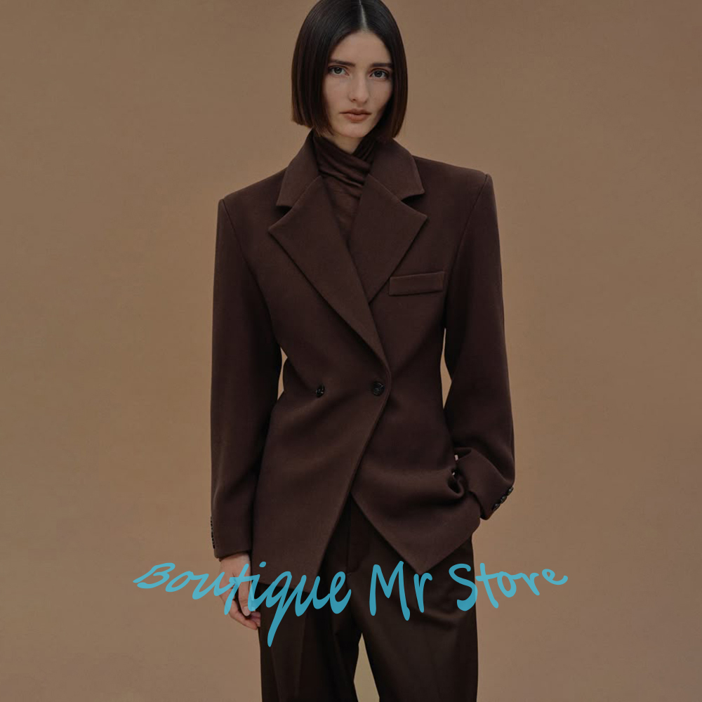 Tailored Trouser Wide - Kışlık Sıcak Yün Karışımlı Kadın Kahverengi