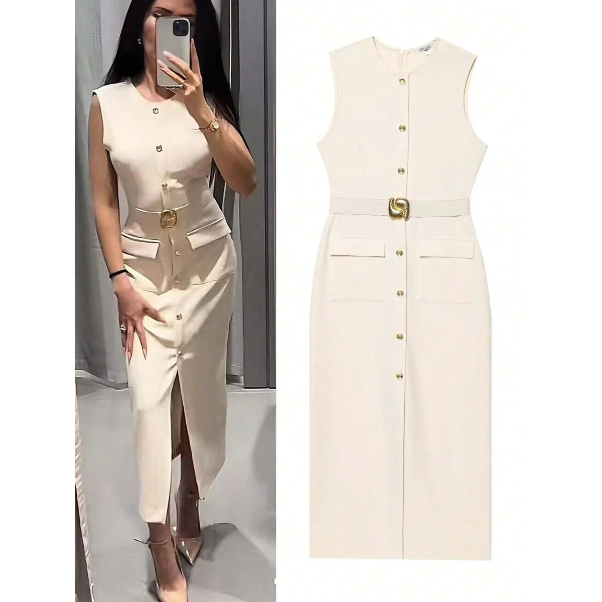 Women'S Formal Dinner Wear - Kadın Kolsuz Yuvarlak Yaka Düz Renk