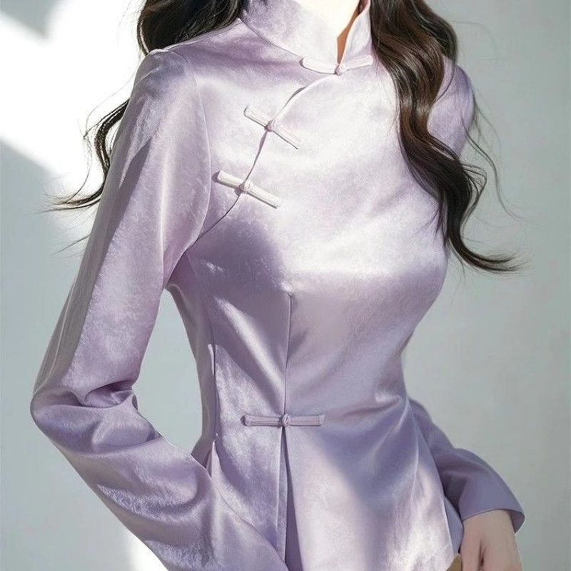 Women'S Formal Wear Suit - 2025 Bahar Mor Saten Gömlek kadın