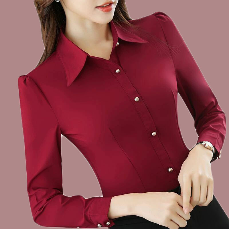 Women'S Formal Wear Suit - Kırmızı Uzun Kollu Gömlek Kadın İlkbahar