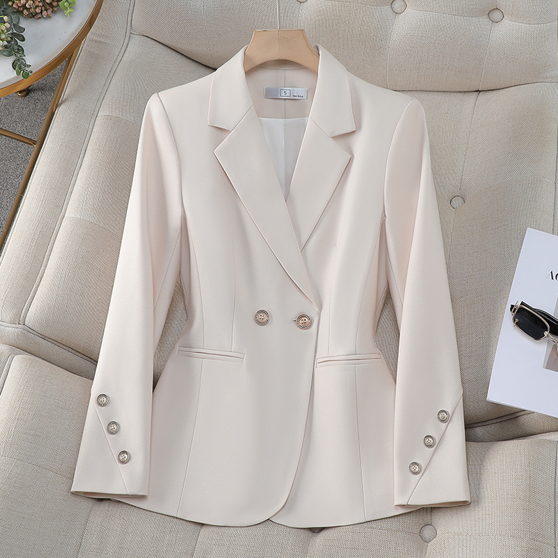 Women Formal Wear With Black Blazer - Kadın Kruvaze Katı Blazer Sonbahar Kayısı