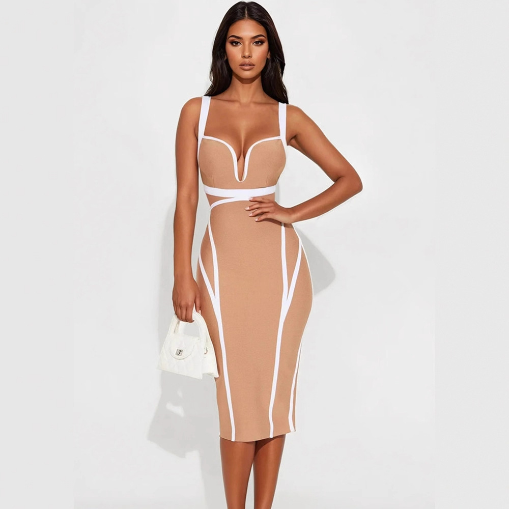 Women'S Formal Dinner Wear - Glam Cut Hip Wrap Beyaz Kenarlı