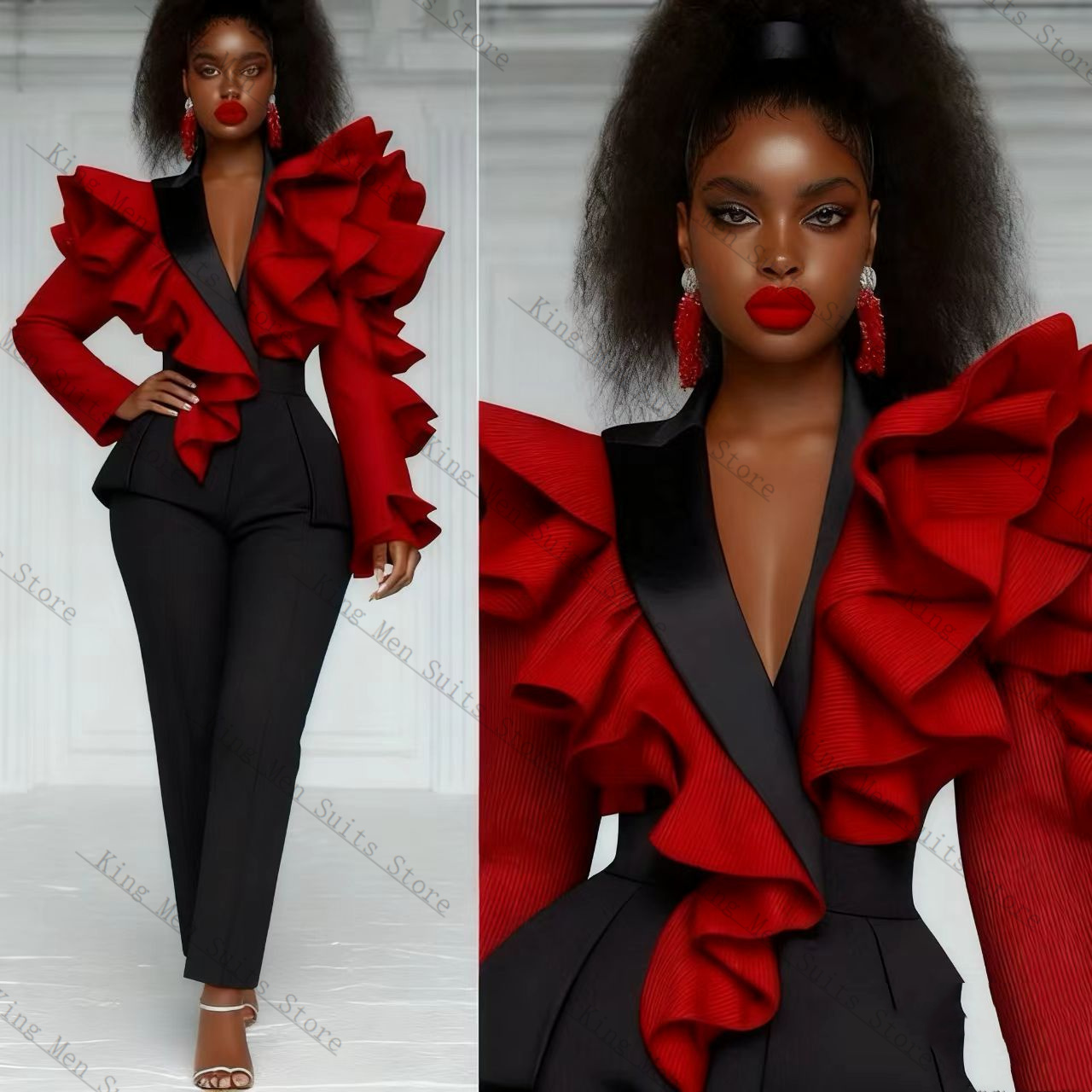 Kırmızı Siyah Kadın Takım Elbi - Women Formal Wear With Black Blazer incelemesi ve fiyatı