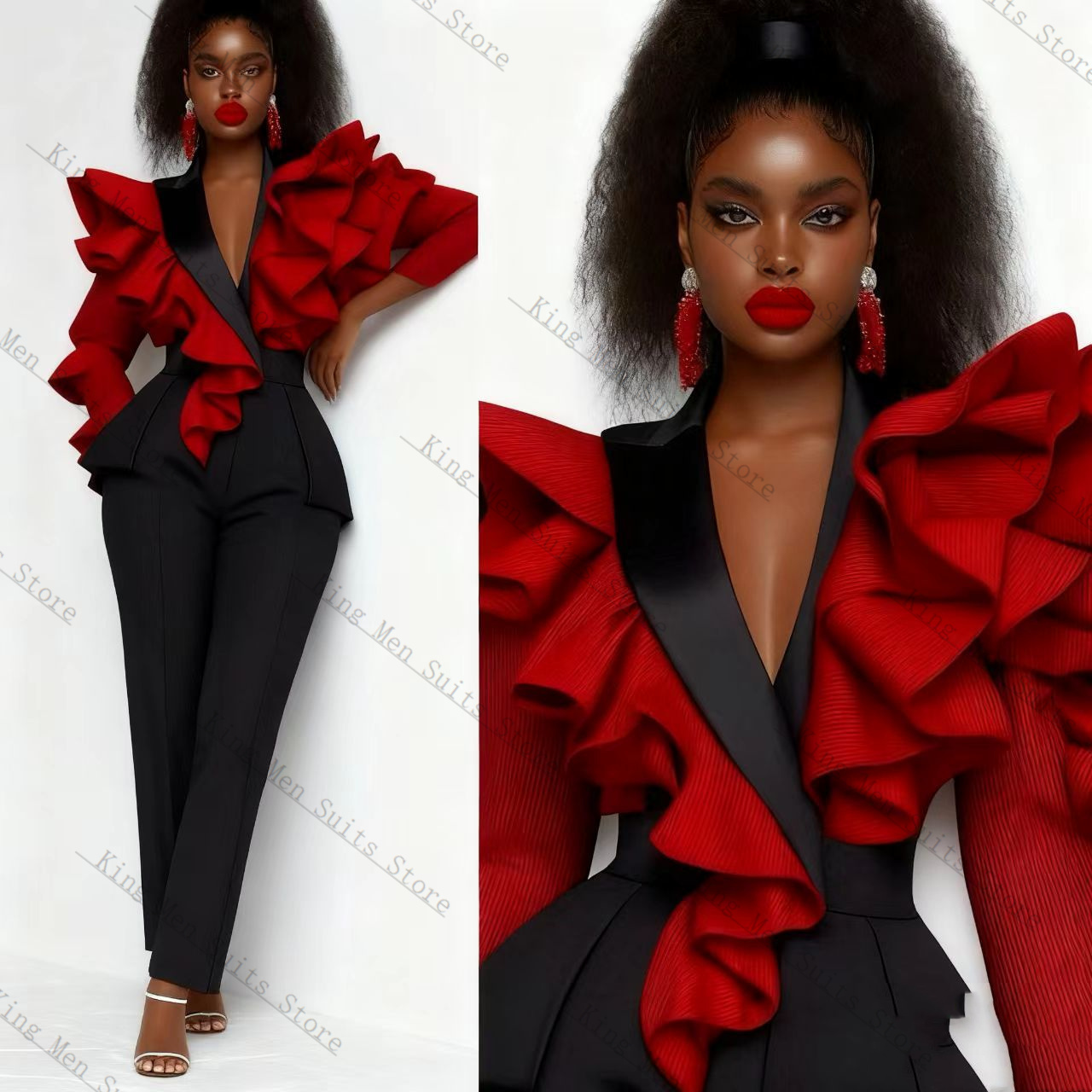 Kırmızı Siyah Kadın Takım Elbi - Women Formal Wear With Black Blazer incelemesi ve fiyatı
